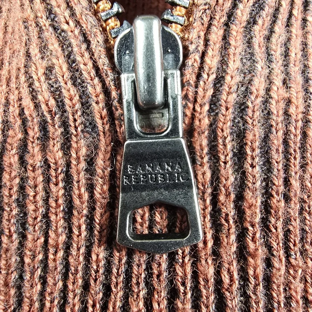 Banana‎ Republic Mens Large Brown Sweater Ribbed Quarter-Zip Mock Neck Cotton